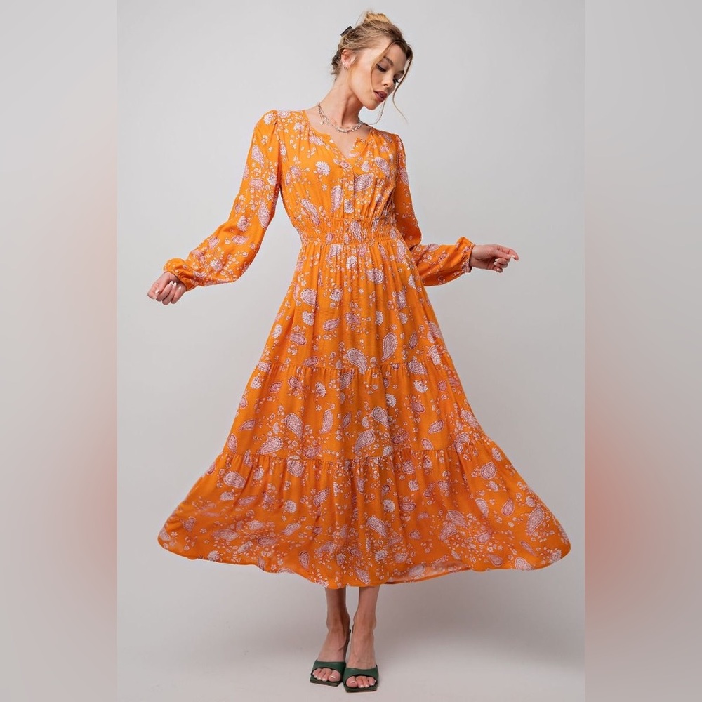 EASEL PAISLEY/FLORAL PRINTED TEXTURE WOVEN DRESS NWT